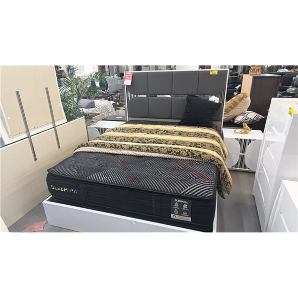 3-PC BEDROOM SUITE INCLUDING; MODERN QUEEN SIZE BED WITH SLEEPERA MATTRESS & (2) SIDE TABLES