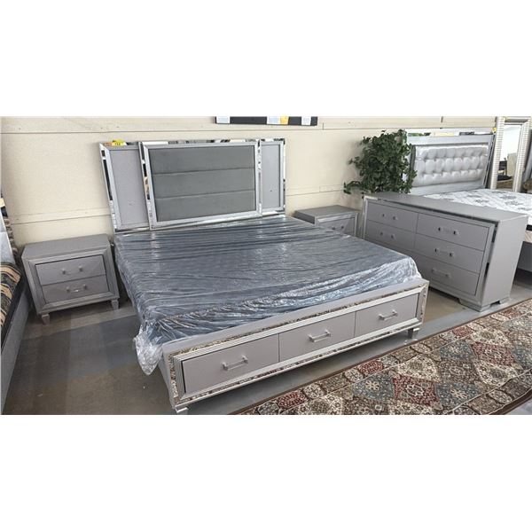 4-PC BEDROOM SUITE INCLUDING; KING SIZE BED WITH SLEEPERA MATTRESS, DRESSER & (2) NIGHT STANDS