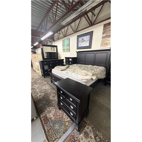 5-PC BEDROOM SUITE INCLUDING; KING SIZE BED WITH CLASSIC COMFORT MATTRESS, DRESSER WITH MIRROR,