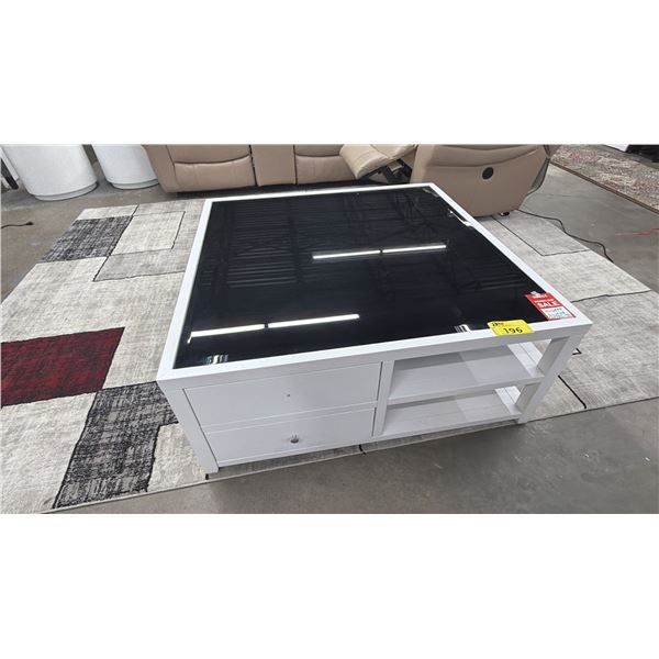 MODERN WOOD & IN-LAID GLASS TOP COFFEE TABLE WITH STORAGE