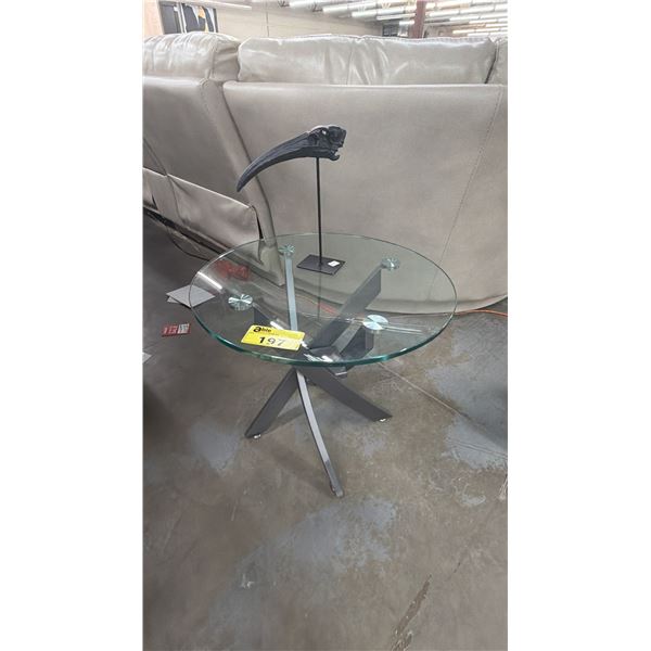 MODERN ROUND GLASS TOP SIDE TABLE