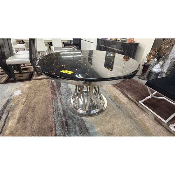 ROUND CHROME BASE FAUX MARBLE TOP TABLE