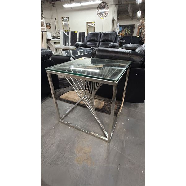 MODERN GLASS TOP SIDE TABLE