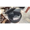 Image 2 : ROUND TUFTED LEATHER STORAGE OTTOMAN WITH 4 PIE CHAIR CONTENTS