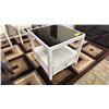 Image 2 : MODERN WOOD & IN-LAID GLASS 1-DRAWER SIDE TABLE