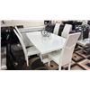 Image 1 : MODERN DINING TABLE WITH 5 LEATHER DINING CHAIRS & MODERN 3-DRAWER 3-DOOR FELT LINED CABINET