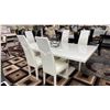 Image 3 : MODERN DINING TABLE WITH 5 LEATHER DINING CHAIRS & MODERN 3-DRAWER 3-DOOR FELT LINED CABINET