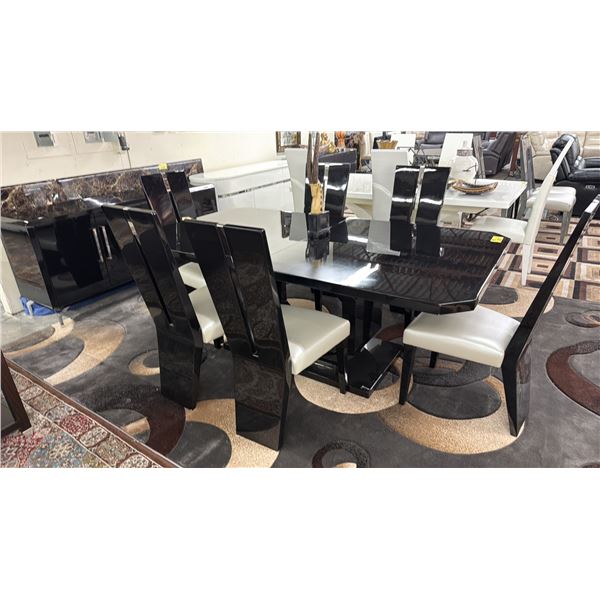 MODERN DINING TABLE WITH 6 LEATHER SPLIT BACK DINING CHAIRS & MODERN 4-DOOR CABINET