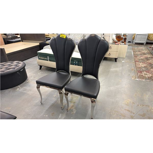 PAIR OF CHROME & LEATHER WING BACK DINING CHAIRS