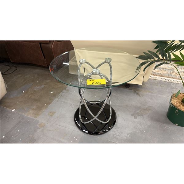 MODERN ROUND CHROME GLASS TOP END TABLE