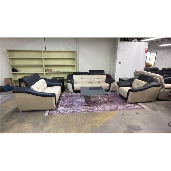3-PC MODERN LEATHER SOFA SET INCLUDING; SOFA, LOVESEAT & LOUNGE CHAIR