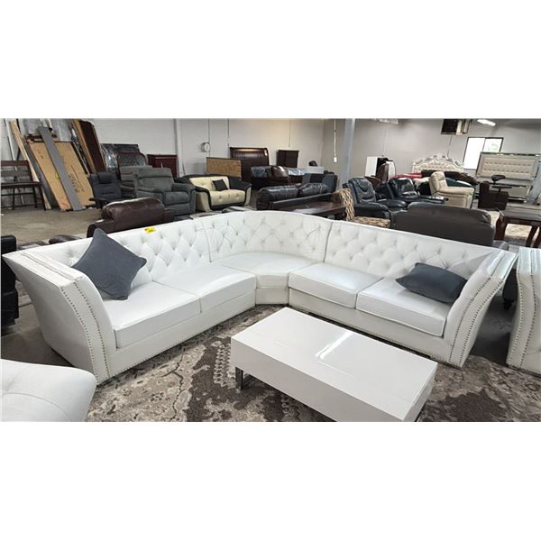 3-PC STUDDED LEATHER SECTIONAL SOFA