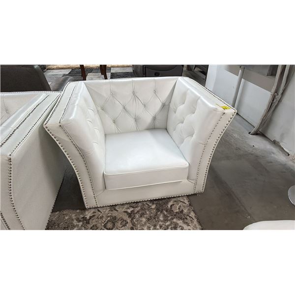 STUDDED BUTTON BACK LEATHER LOUNGE CHAIR