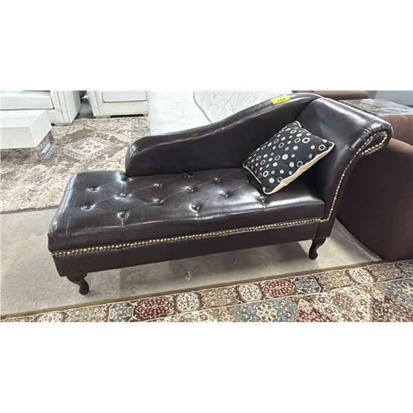 STUDDED LEATHER CHAISE LOUNGER WITH THROW PILLOW
