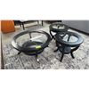 Image 1 : 3-PC ROUND WOOD & IN-LAID ETCHED GLASS TOP TABLE SET INCLUDING; COFFEE TABLE & (2) SIDE TABLES
