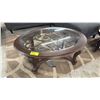 Image 1 : OVAL WOOD & IN-LAID GLASS COFFEE TABLE