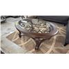 Image 2 : OVAL WOOD & IN-LAID GLASS COFFEE TABLE