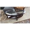 Image 1 : OVAL 2-TIER WOOD & IN-LAID GLASS COFFEE TABLE