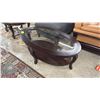 Image 2 : OVAL 2-TIER WOOD & IN-LAID GLASS COFFEE TABLE