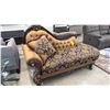 Image 2 : FABRIC & TUFTED LEATHER CHAISE LOUNGER WITH THROW PILLOW