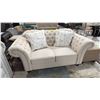 Image 1 : STUDDED FABRIC BUTTON BACK LOVESEAT WITH THROW PILLOWS