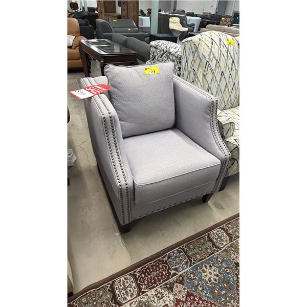 STUDDED FABRIC LOUNGE CHAIR