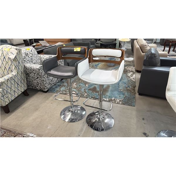 (2) ASSORTED CHROME BASE & LEATHER ADJUSTABLE BAR CHAIRS