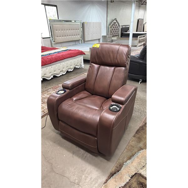 ELECTRIC LEATHER RECLINER WITH CUPHOLDERS & STORAGE