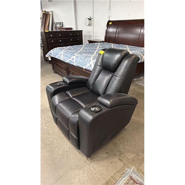 ELECTRIC LEATHER RECLINER WITH CUPHOLDERS & STORAGE