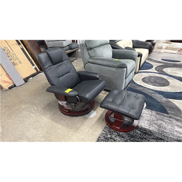 WOOD & LEATHER LOUNGE CHAIR WITH OTTOMAN
