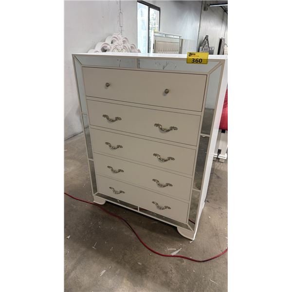 WOOD & MIRRORED TRIM 5-DRAWER DRESSER (MIRRORS DAMAGED)