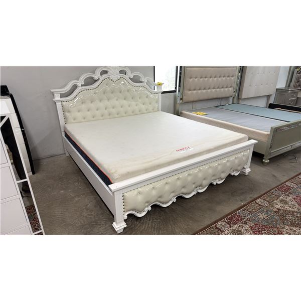 KING SIZE BED WITH MATTRESS (MATTRESS REQUIRES CLEANING)