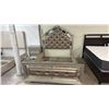Image 1 : LEATHER & MIRRORED TRIM QUEEN SIZED BED & NIGHT STAND