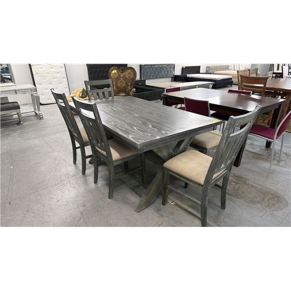 DINING TABLE WITH 4 CHAIRS & BENCH (TABLE DAMAGED)