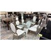 Image 1 : MODERN GLASS TOP DINING TABLE WITH 6 CHAIRS  (TABLE LEGS DAMAGED)