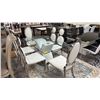 Image 2 : MODERN GLASS TOP DINING TABLE WITH 6 CHAIRS  (TABLE LEGS DAMAGED)