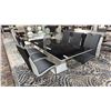 Image 1 : MODERN GLASS TOP DINING TABLE WITH 6 CHAIRS (1 CHAIR MISMATCHED)