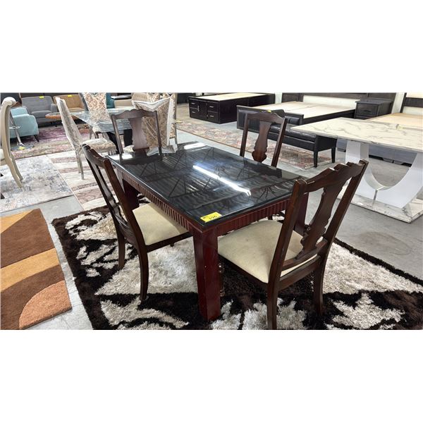 WOOD & GLASS TOP DINING TABLE WITH 4 CHAIRS