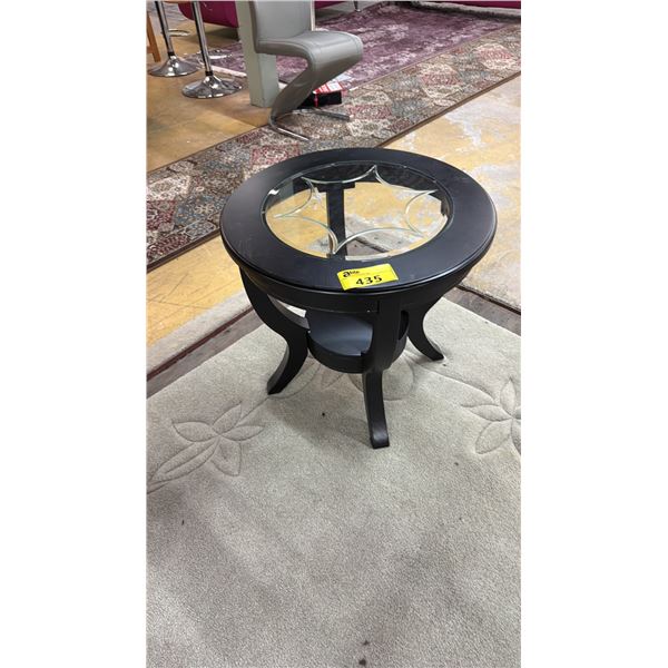 MODERN ROUND 2-TIER IN-LAID ETCHED GLASS END TABLE