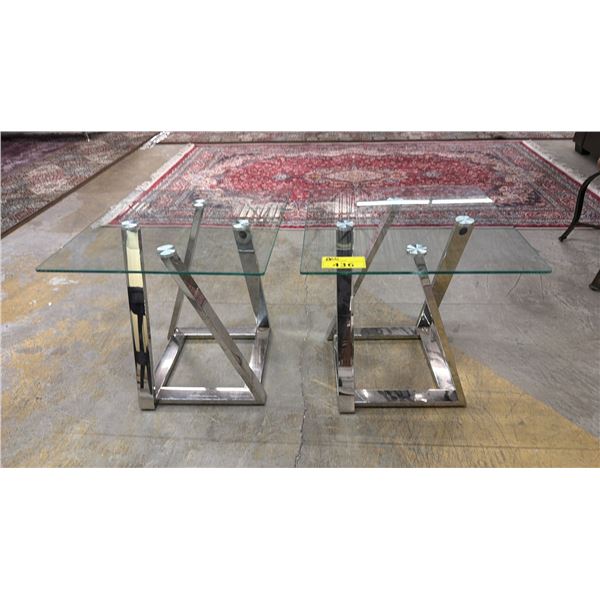 (2) MODERN GLASS TOP END TABLES