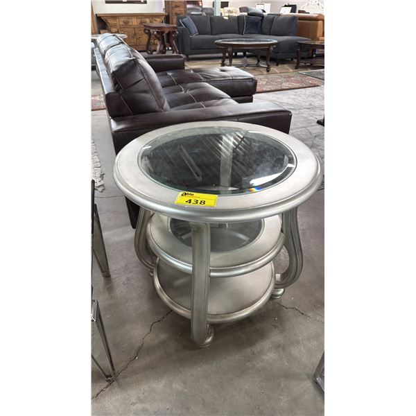 MODERN ROUND 3-TIER IN-LAID GLASS END TABLE