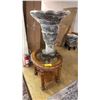 Image 1 : LARGE VASE & 2-TIER OVAL IN-LAID GLASS END TABLE