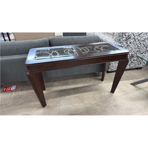 WOOD & IN-LAID GLASS HALL TABLE