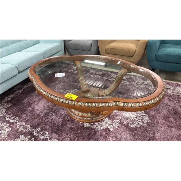 WOOD & IN-LAID GLASS COFFEE TABLE