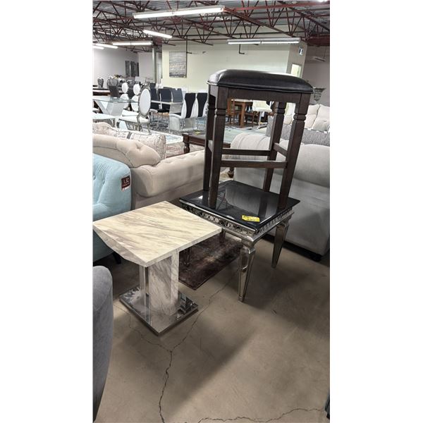 2 ASSORTED END TABLES & STOOL