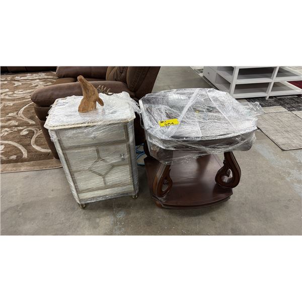 2 ASSORTED END TABLES & DEER HEAD WALL DECOR