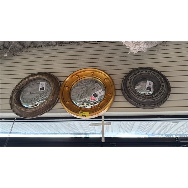 3 ASSORTED ROUND FRAMED MIRRORS