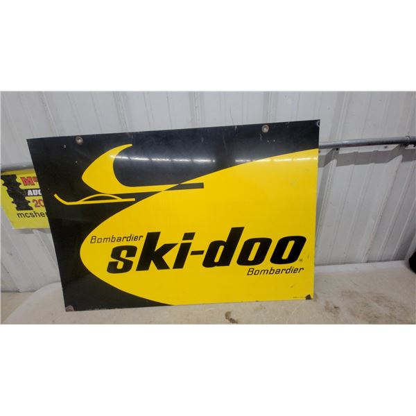 Bombardier Ski-Doo Vintage Dealer Sign, Black and Yellow with Logo Double Sided Painted Metal 1967