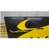 Image 7 : Bombardier Ski-Doo Vintage Dealer Sign, Black and Yellow with Logo Double Sided Painted Metal 1967