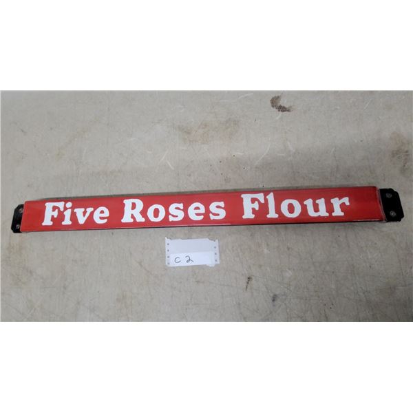 Five Roses Flour Porcelain Enamel Advertising Door Push Bar 3.75 x 32" Vintage
